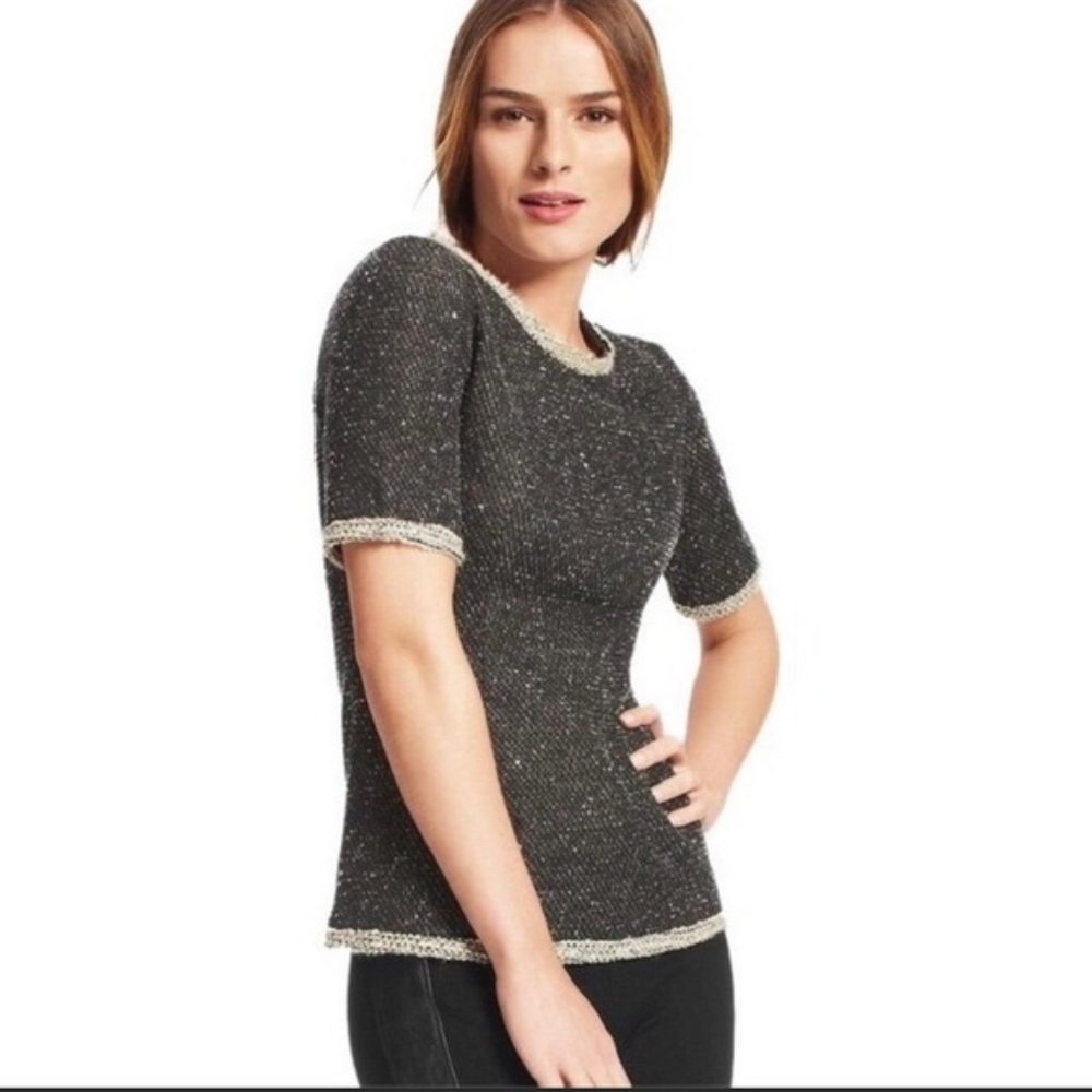 CAbi Sweater Top Coco Shell Tweed Knit Textured Career Office Work Fall Winter